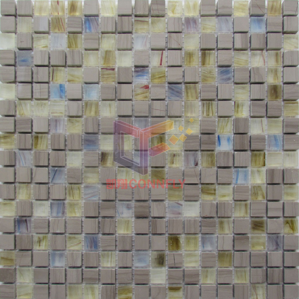 Grey Marble Mix Transparent Glass Mosaic (CFS1016)