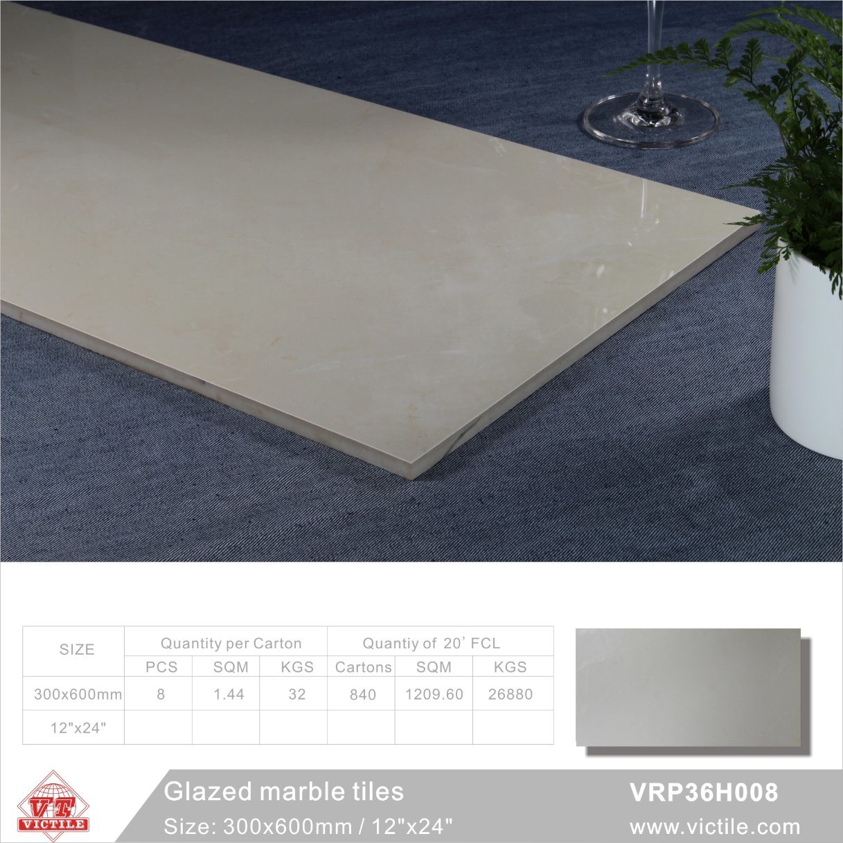 Building Material Marble Stone Glazed Polished Porcelain Floor Tile (VRP36H008, 300X600mm/12''x24'')