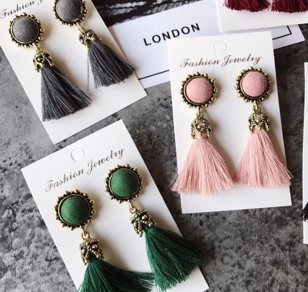 Bright Brick Flower Long Tassel Drop Earrings