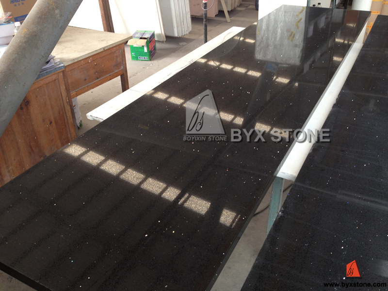 Black Quartz Prefab Kitchen Countertop for Hotel, Apartment Project