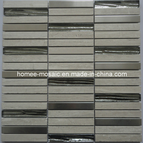 Metal Mosaic Mixed with Glass and Stone Mosaic Tile for Building Materials