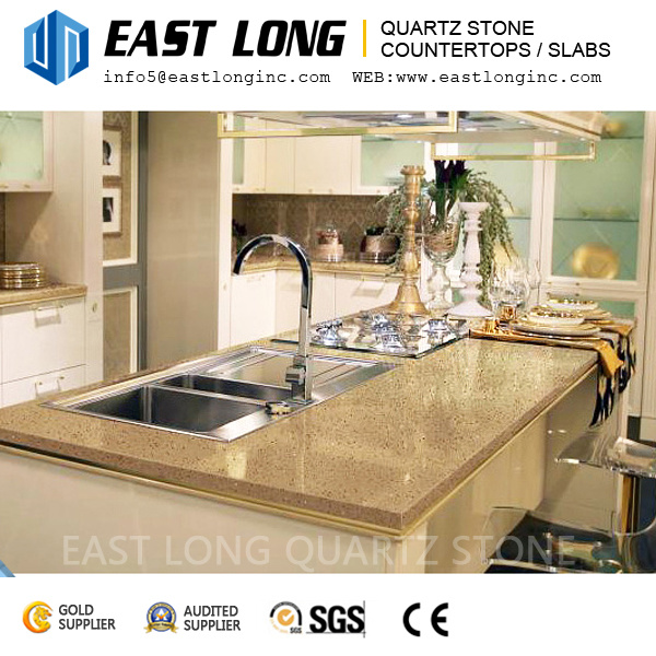 Wholesale Beige Color Artificial Sparkling Grain Quartz Stone for Engineered