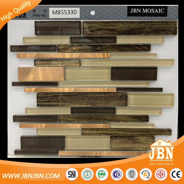 Supermarket Wholesale Brown Color Strp Glass and Aluminum Mosaic (M855330)