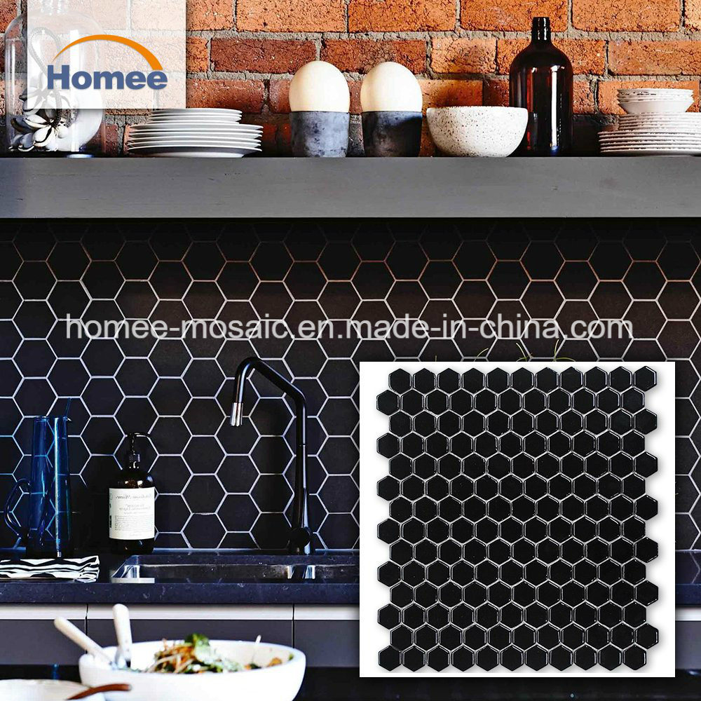 Background Wall Beautiful Black Mosaic Patterns Hexagonal Shape Mosaic Tile