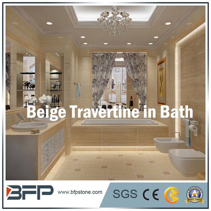 Beige Travertine Bathroom Surrounding for Bath Decoration