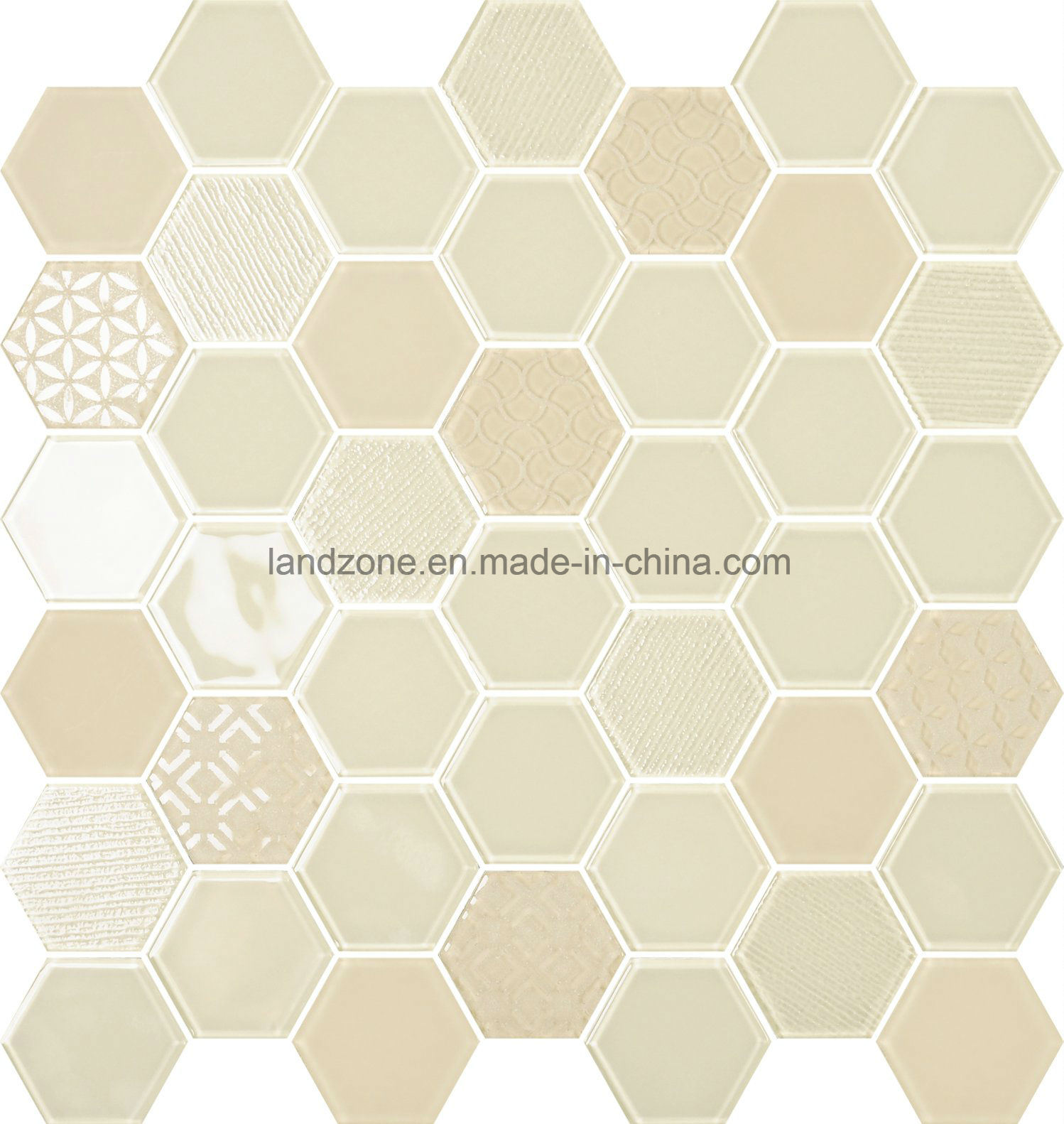 Hexagonal Glass Mix Marble Interior Decorative Mosaic Tile