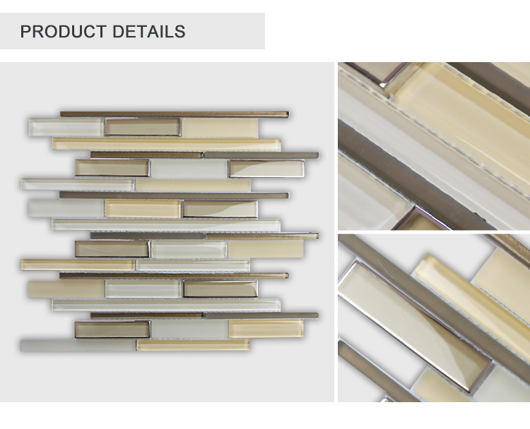 Wholesale Cheap Irregular Strip Beige Glass Mosaic Tile for Backsplash