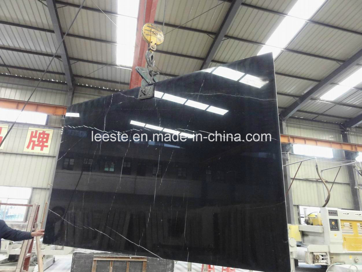 China Nero Marquina Black Marble Tile Countertop Slab