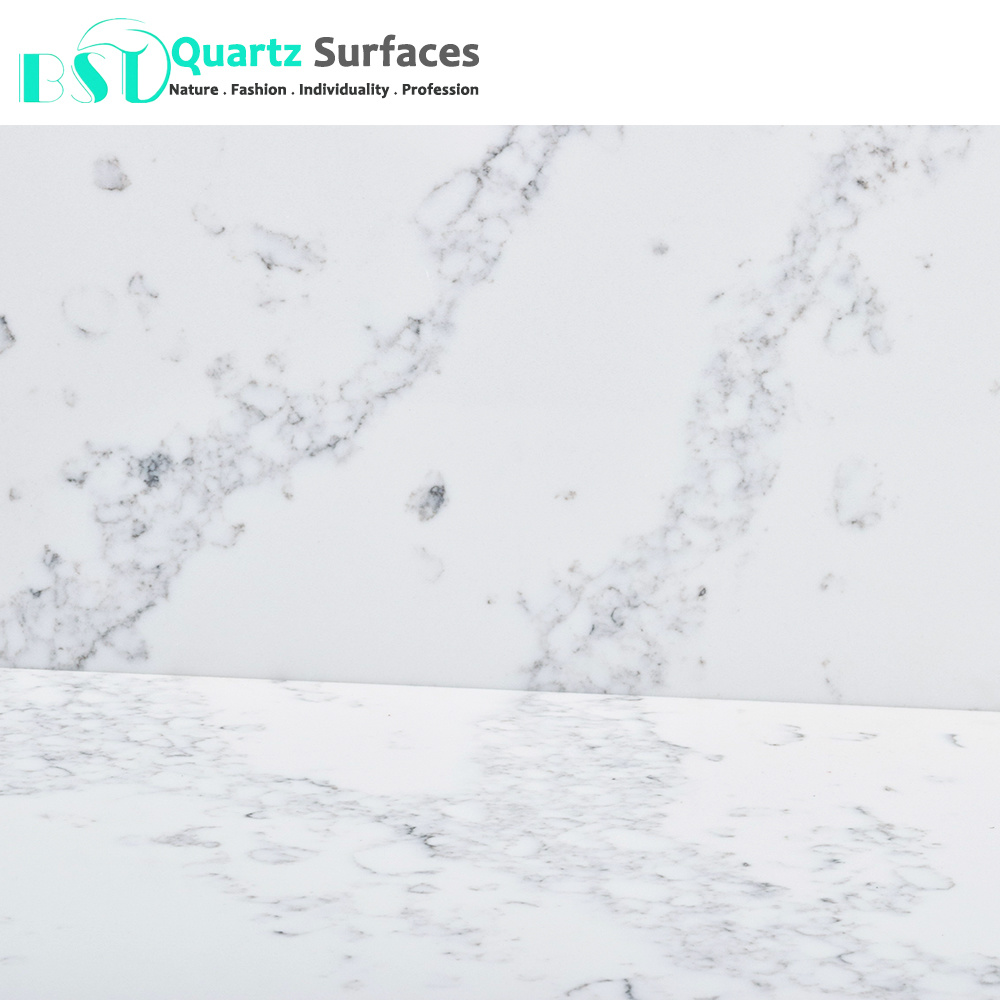 2018 Latest Calacatta Quartz Slab with Pure White Body and Unique Veins