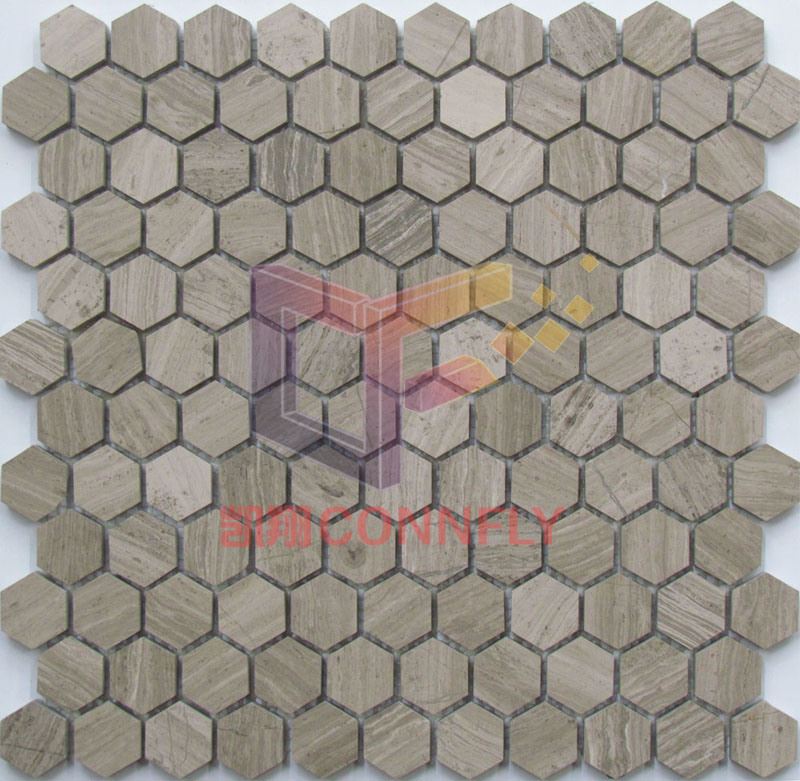 Gery Wooden Marble Hexagon Stone Mosaic (CFS1119)