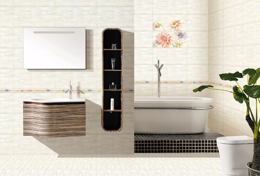 White Color Bathroom Wall and Floor Ceramic Tile