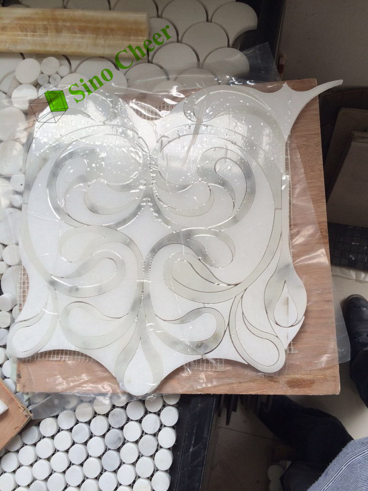 Waterjet White Marble Mosaic Bathroom Tile