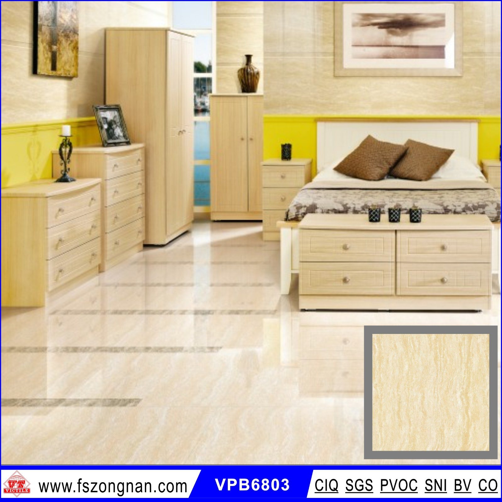 Pearl Stone Polished Porcelain Floor Tiles (VPB6803, 60X60CM)