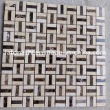 Crema Marfil Marble, Dark Emperador Marble Multicolor Square Mosaic Tiles