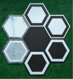 Healthy 200*230mm White&Black Athroom Hexagon Six Corners Polygon Ceramic Floor Tile