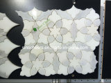 Italian Carrara White Marble Polished and Floral Design Mosaic Tile, White, Samp