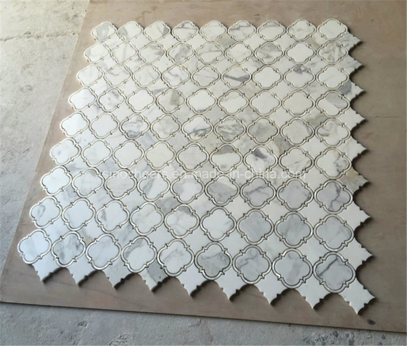 Calacatta Gold White Marble Mixed Shell Waterjet Mosaic Tile